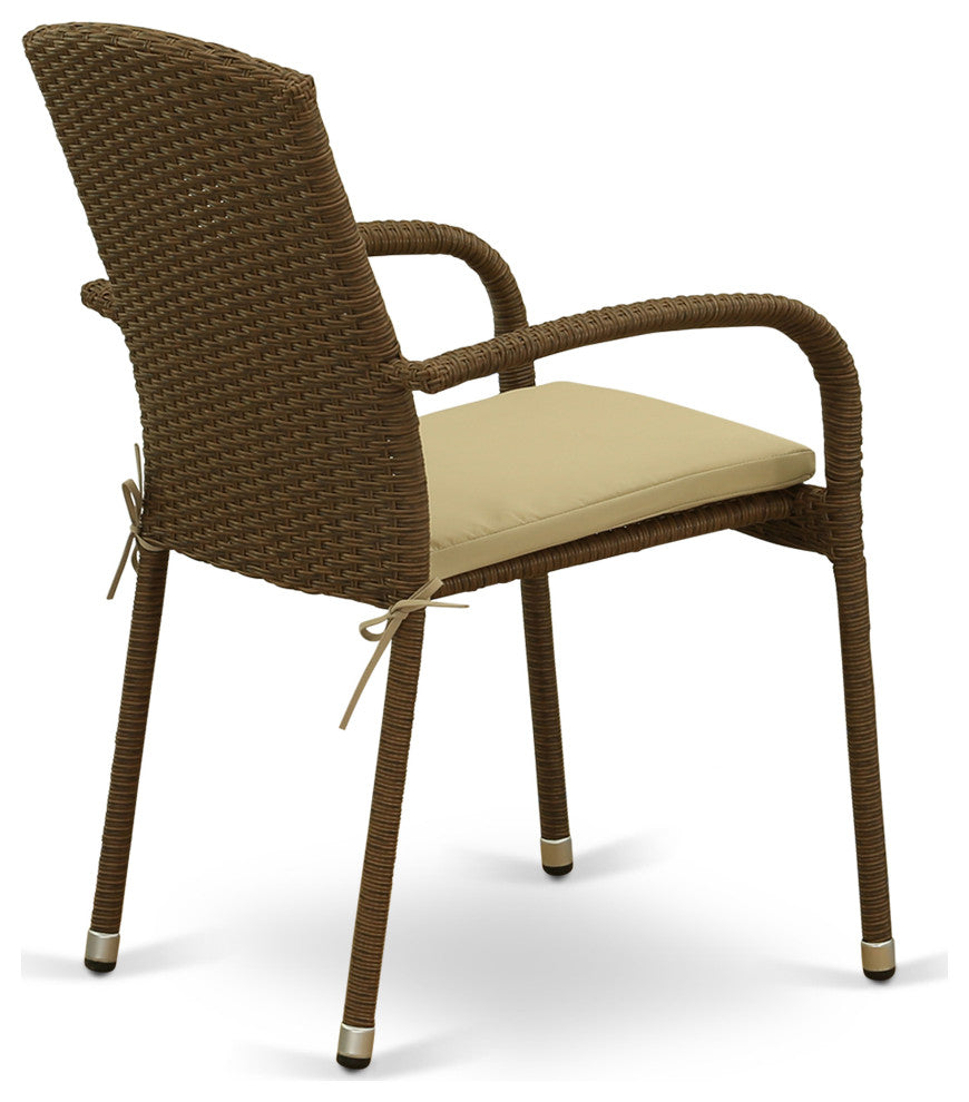 Jubi Patio Chair With Cushion, Brown Wicker, And Beige Cushion - Set Of 2