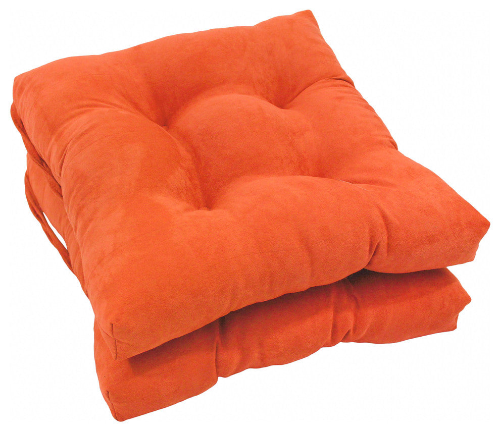 16" Solid Micro Suede Square Tufted Chair Cushions, Set of 2, Tangerine Dream
