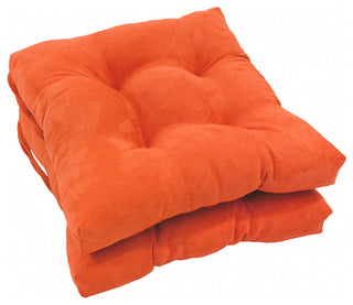 16" Solid Micro Suede Square Tufted Chair Cushions, Set of 2, Tangerine Dream