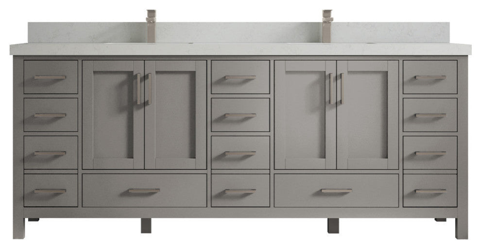 Malibu 84 Double Sink Bath Vanity in Elephant Skin Gray 2" Carrara Quartz