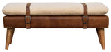 Solid Wood Boucle Buffalo Hide Leather Bench, Cream & Brown