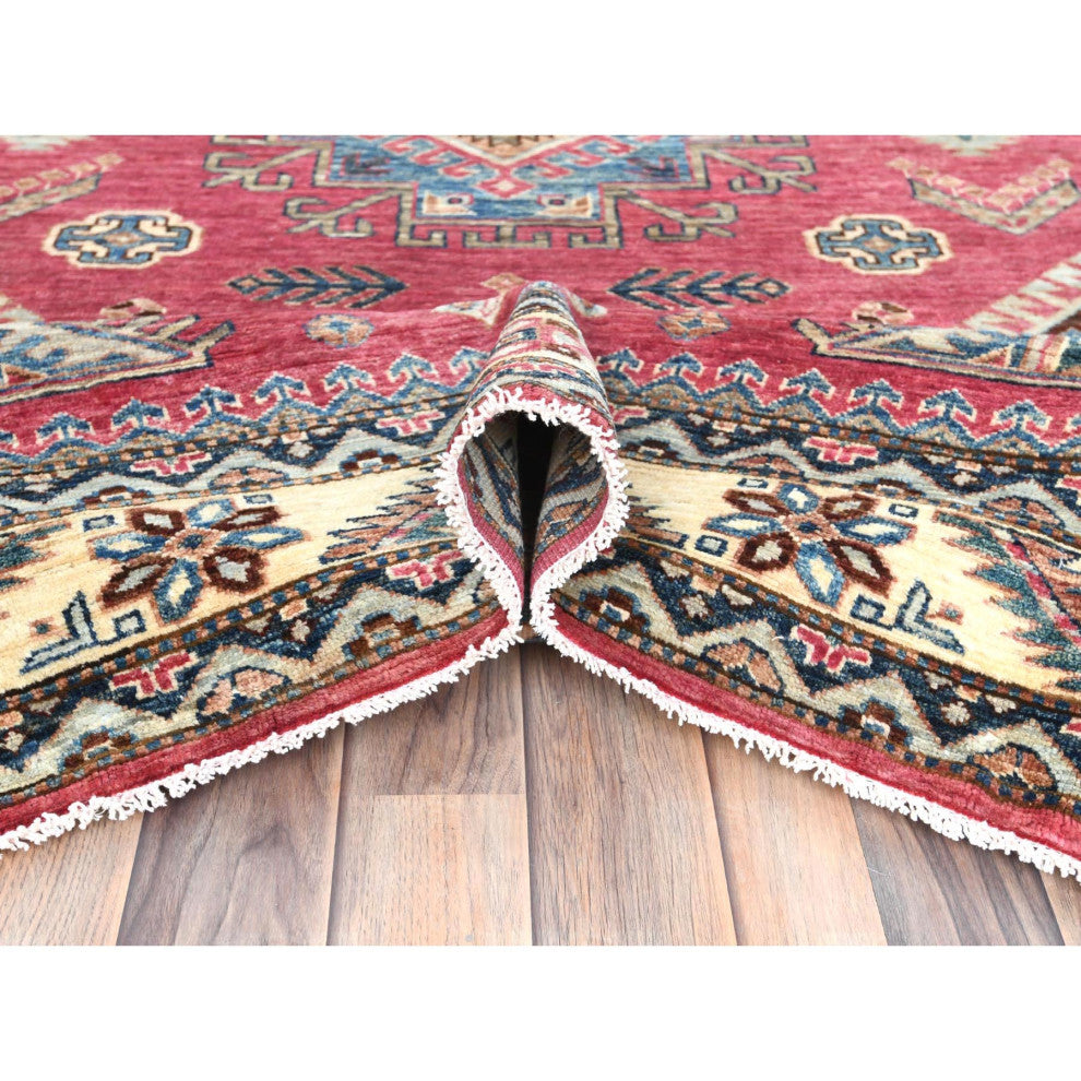 Rouge Pink, Organic Wool Hand Knotted, Afghan Super Kazak Rug, 6'0"x9'1"