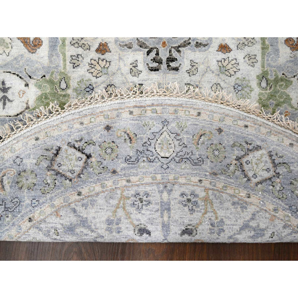 Chrome Denser Weave Oushak Soft Wool Hand Knotted Round Rug, 5'x5'