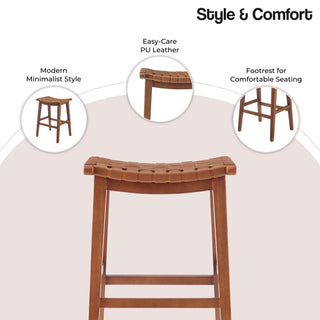 Marco PU Backless Counter Stool, Ochre Brown/Medium Brown