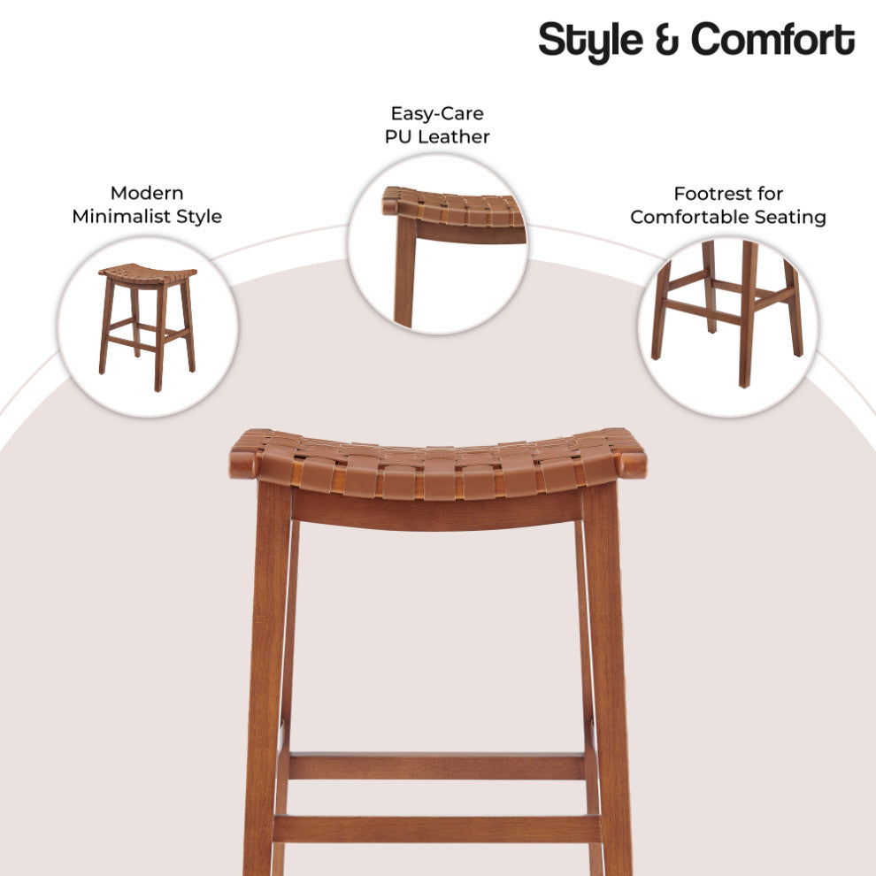 Marco PU Backless Counter Stool, Ochre Brown/Medium Brown