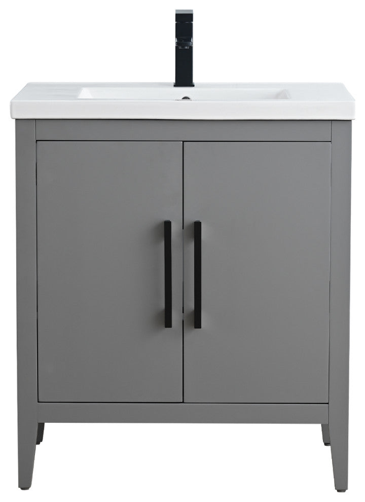 Vanity Art Bathroom Vanity With Sink, Cashmere Gray, 30", Single Sink, Matte Black