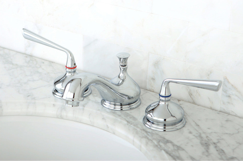 Kingston Brass Widespread Bathroom Faucet With Brass Pop-Up, Polished Chrome
