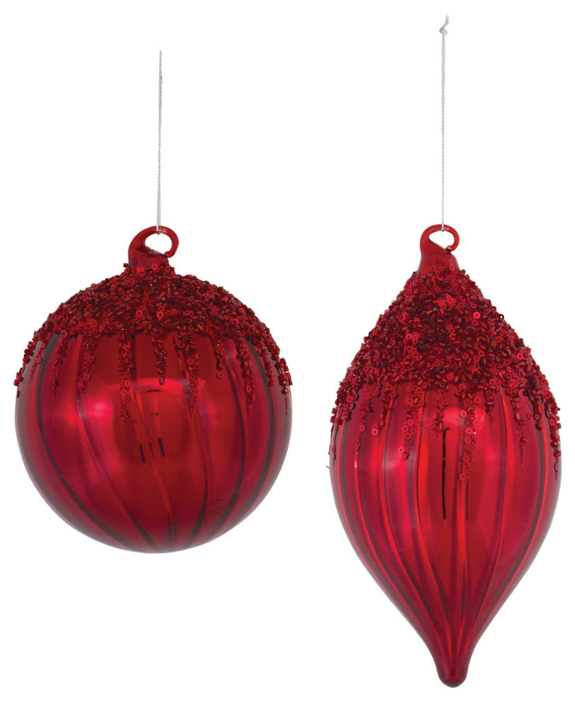 Sequined Glass Ornament, 4-Piece Set