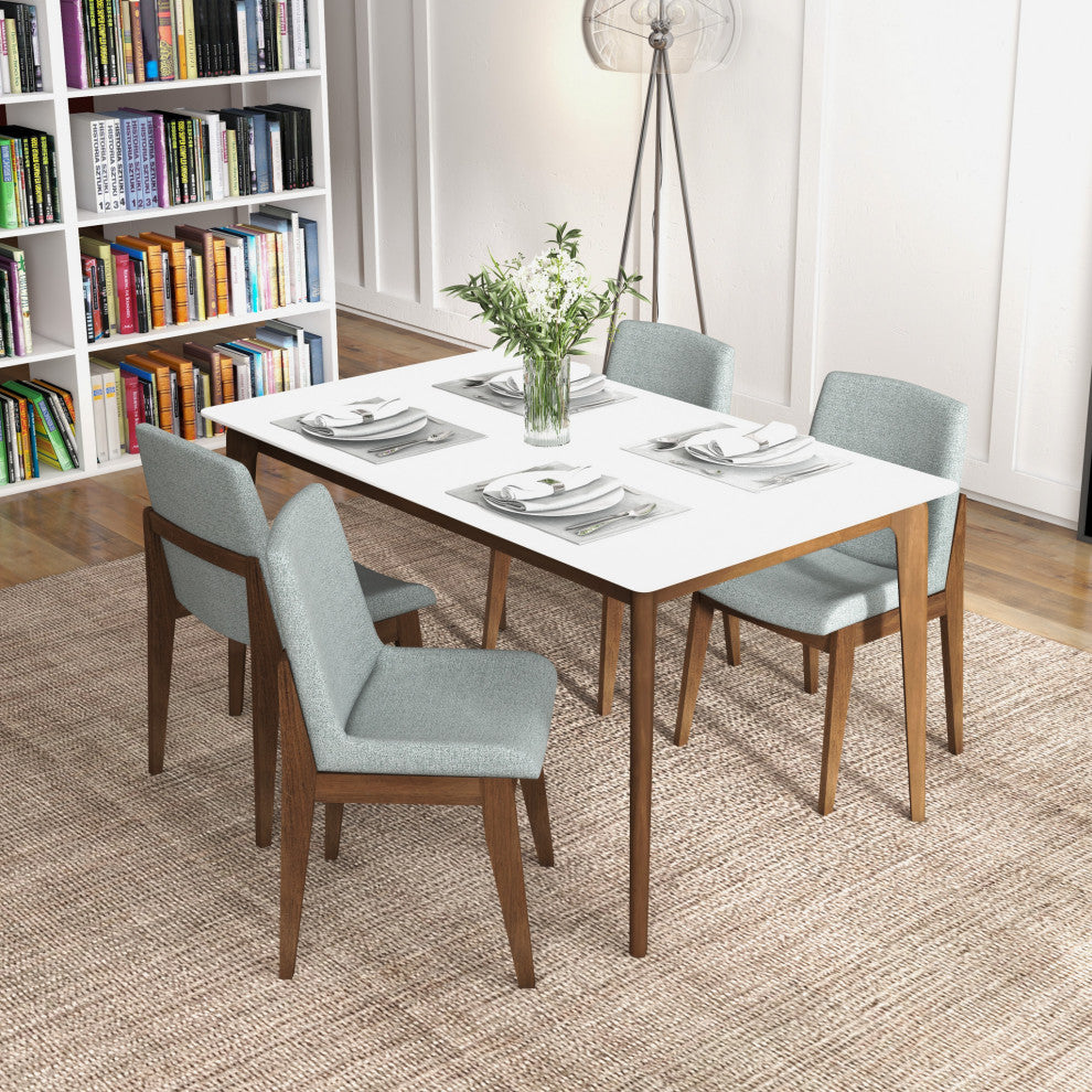 Ohio Midcentury Solid Wood Upholstered Dining Chair, Set of 2, Light Grey