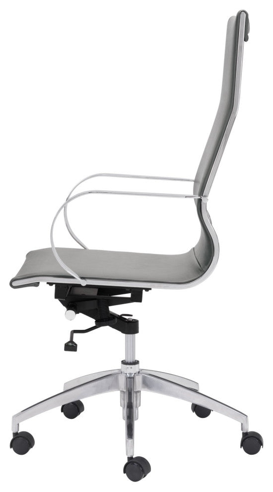 Computer Work High BackChair, Faux Vinyl Leather, Gray, Silver, Home Office