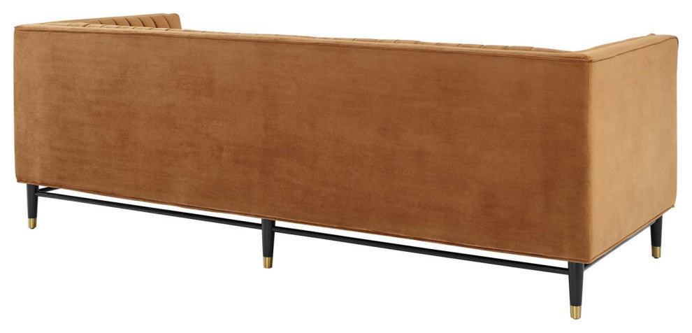 Devote Channel Tufted Performance Velvet Sofa, Cognac