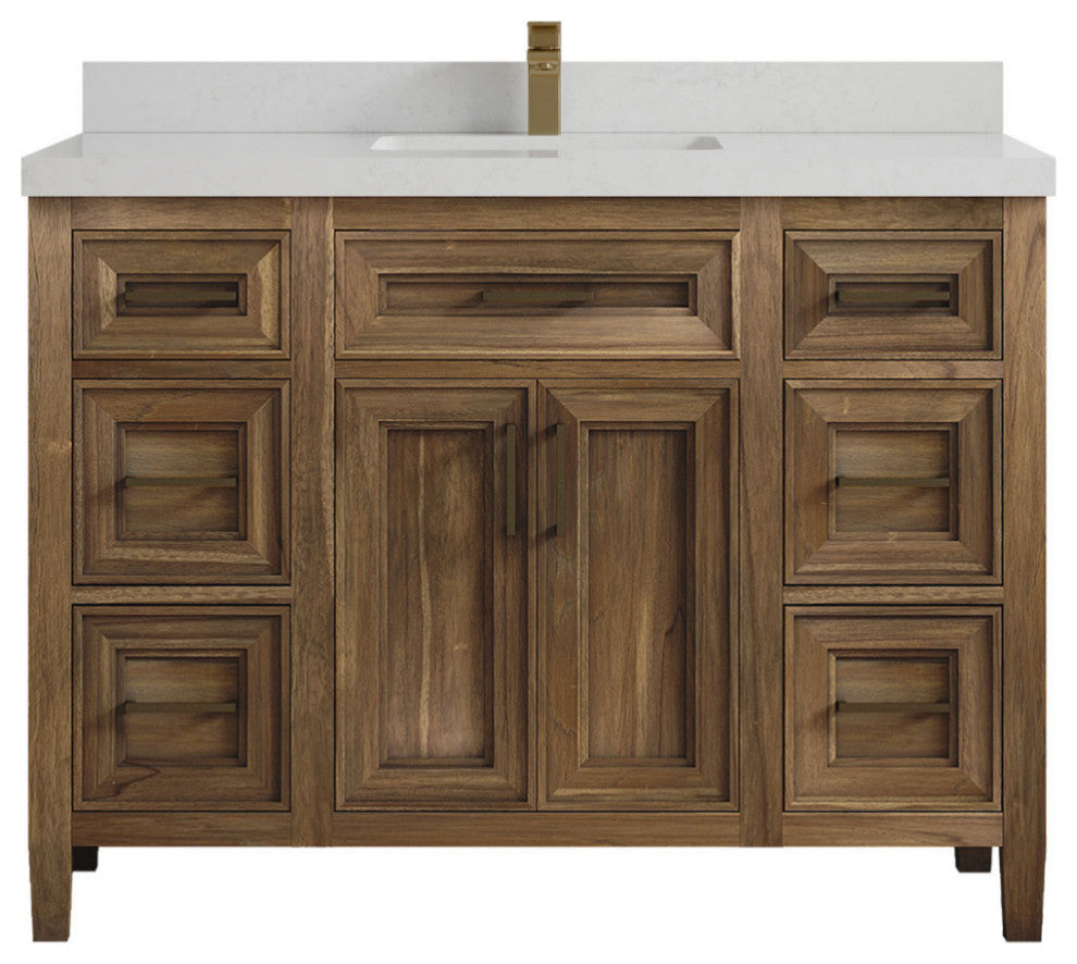 Santa Monica 48 Single Sink Bath Vanity in Graywashed Teak 2" Carrara Quartz