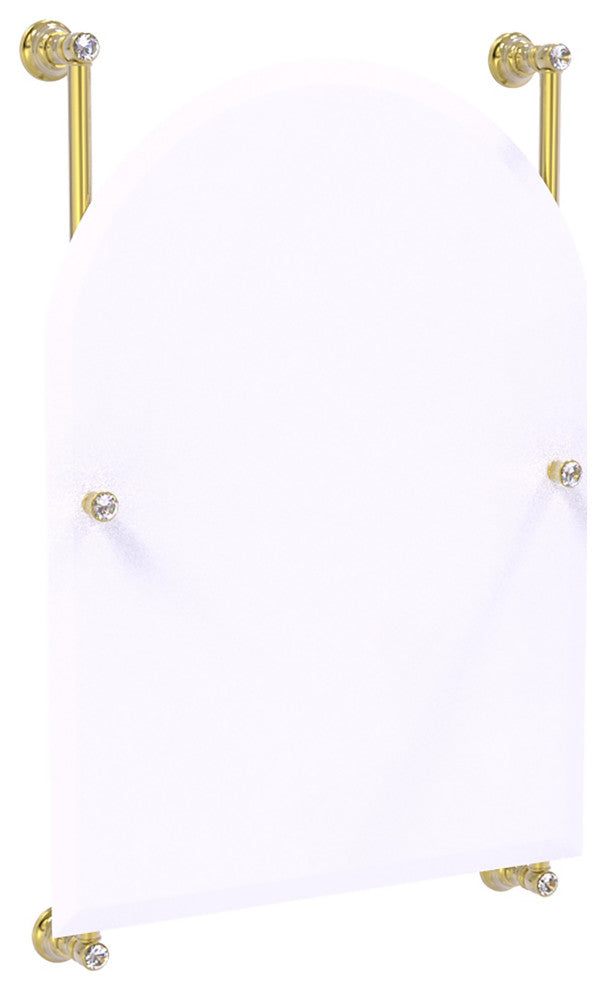 Carolina Crystal Arched Top Frameless Rail Mounted Mirror, Unlacquered Brass