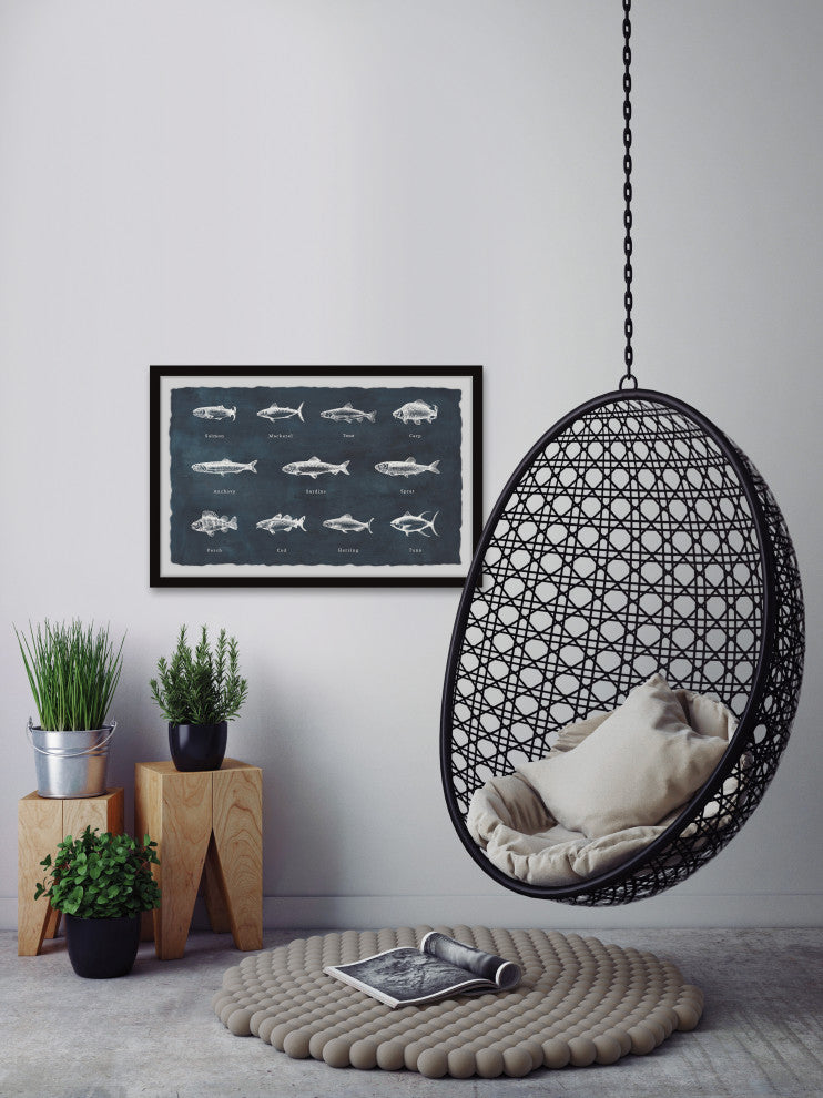 "Deep-Sea Fishes in Blue" Framed Painting Print, 36x24