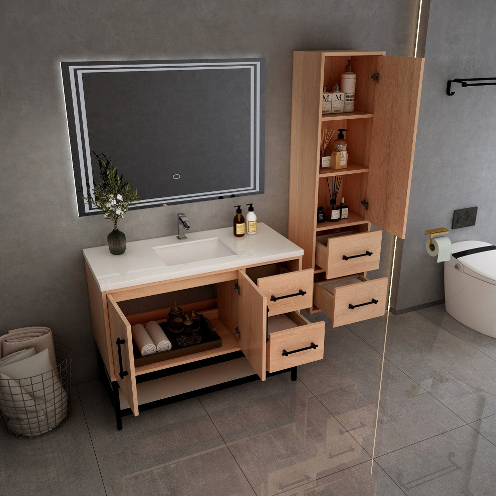 Victoria 42'' Solid Wood Open Shelf Bath Vanity Right Side, Red Oak