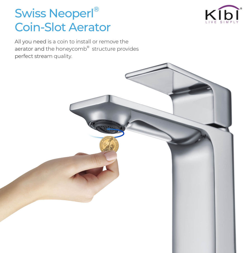 KIBI Mirage Single Handle Bathroom Faucet, Chrome, With Drain
