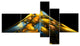 Fractal Golden Blue Structure, Abstract Canvas Art Print, 60"x32", 5 panels