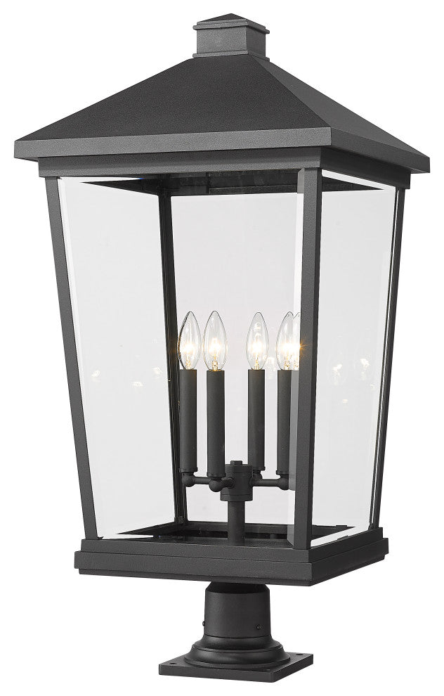 Zlite 568PHXXLR-533PM-BK 4-Light Outdoor Pier Mounted Fixture, Clear Beveled