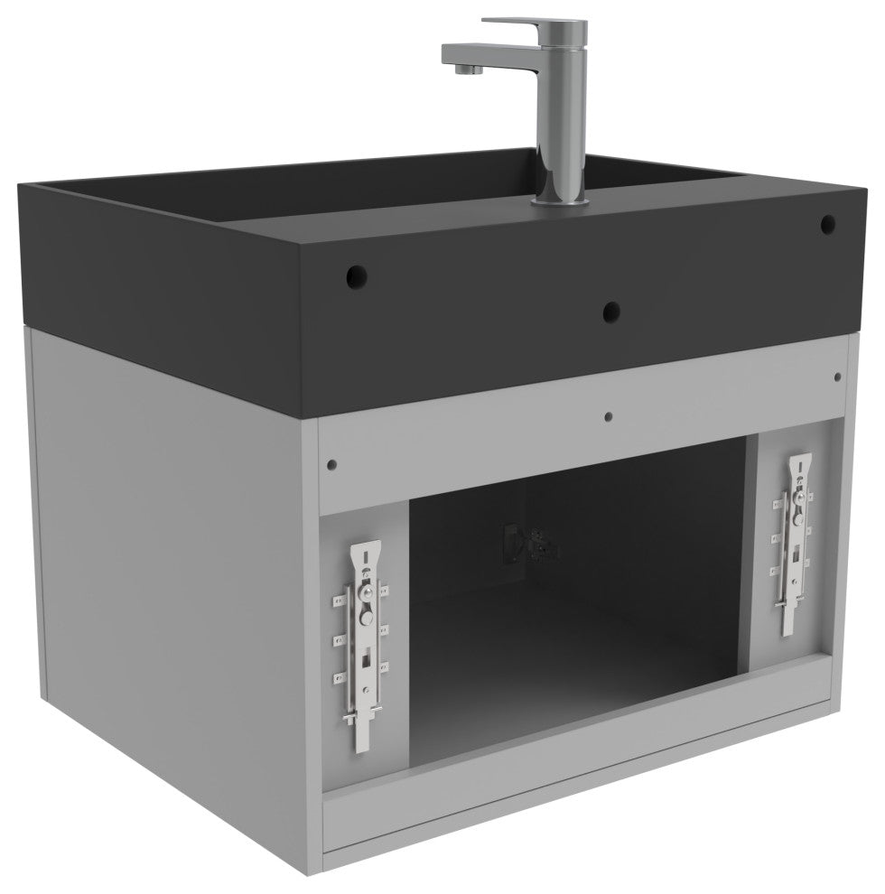 CastelloUSA Amazon 24" Wall Mounted Bathroom Vanity Set, Gray, Black Top, Brushed Nickel