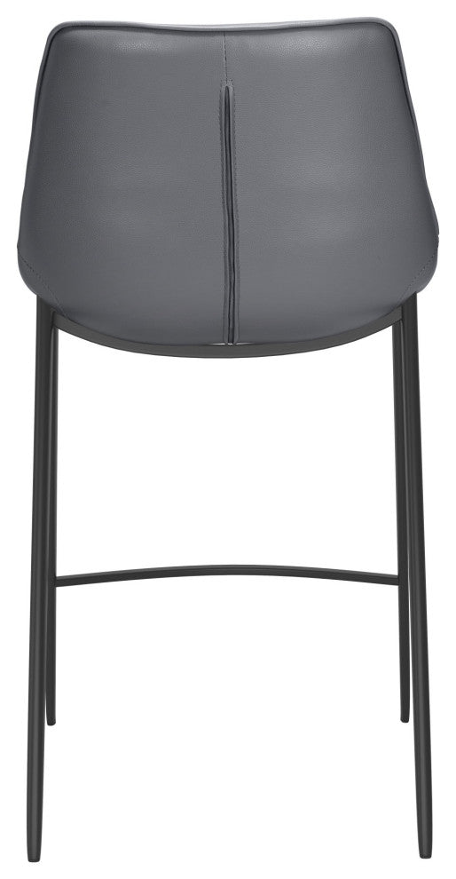 Counter Stool Chair, Set of 2, Faux Vinyl Leather, Steel, Gray, Black