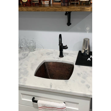 15" Square Hammered Copper Bar/Prep Sink With  2" Drain Size, 2"