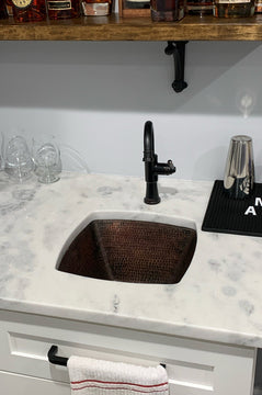 15" Square Hammered Copper Bar/Prep Sink With  2" Drain Size, 2"