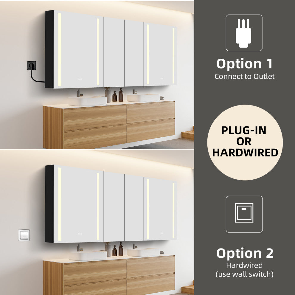 60"x30" Surface Mount Frameless Aluminum LED Medicine Cabinet With Anti-Fogger