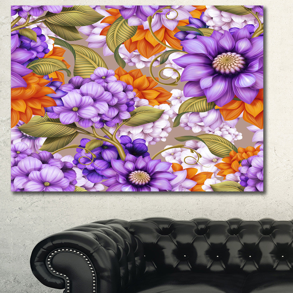 Floral Seamless Pattern, Floral Canvas Art Print, 40"x30"