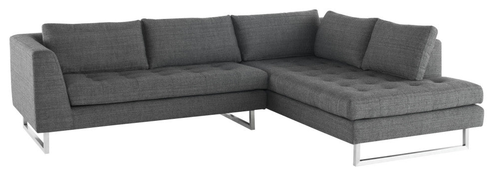 Janis Sectional Sofa Right Hand Facing in Dark Grey Wool Tweed by Nuevo
