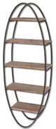 Metort Brown Wood and Black Metal Oval Wall Shelving Unit