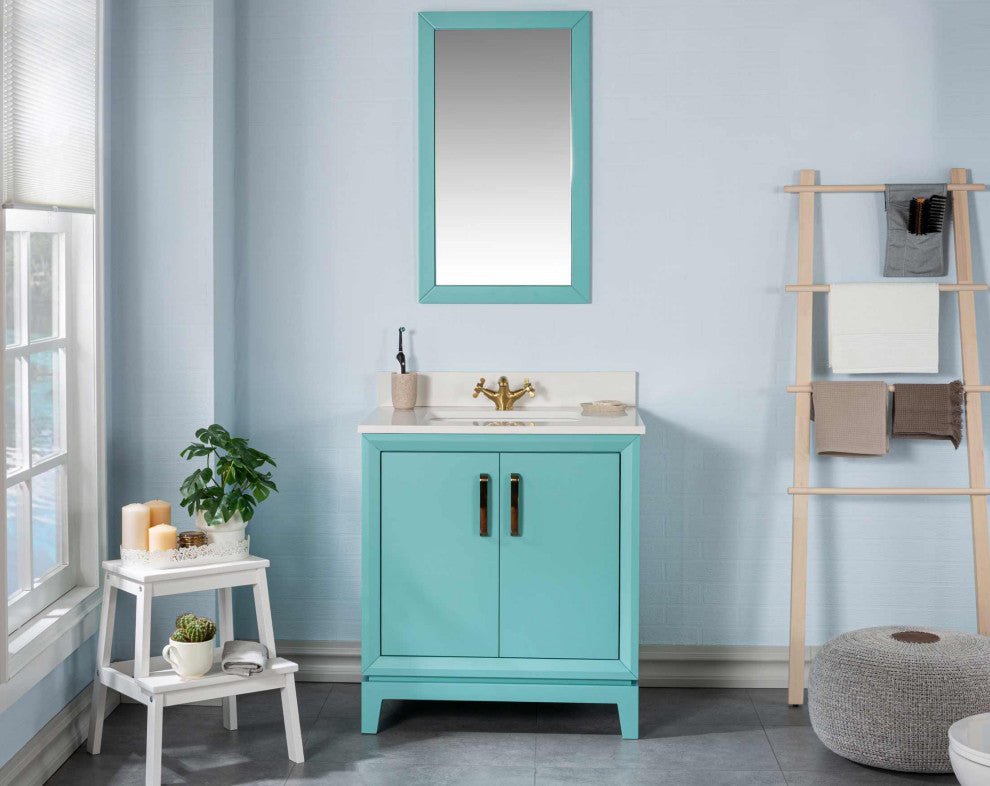 Fabia Collection 30" Bathroom Vanity With Sink, Mirror, Countertop, Turquoise