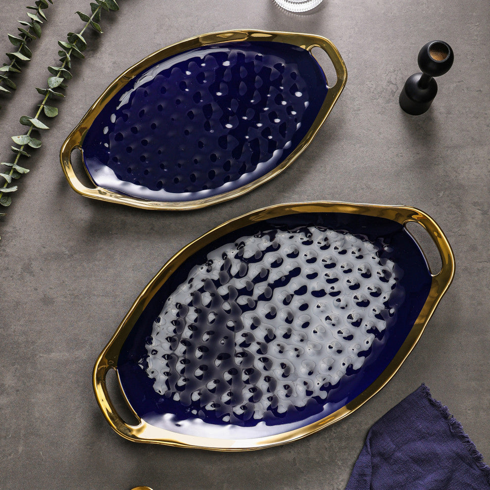 2-Piece Stone Lain Florian Porcelain Serving Plate Set, Blue