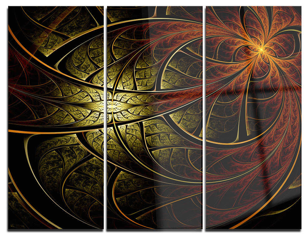 "Red Yellow Metallic Fabric Flower" Digital Metal Wall Art, 3 Panels, 36"x28"