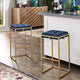 Jasper Gold Finish Velvet Button Tufted Stools, Set of 2, Blue, Bar Height