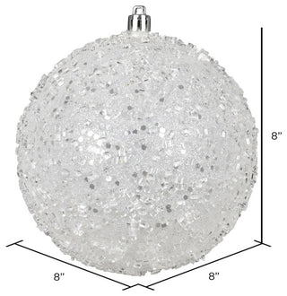 Vickerman N190411D 8" White Glitter Hail Ball Ornament