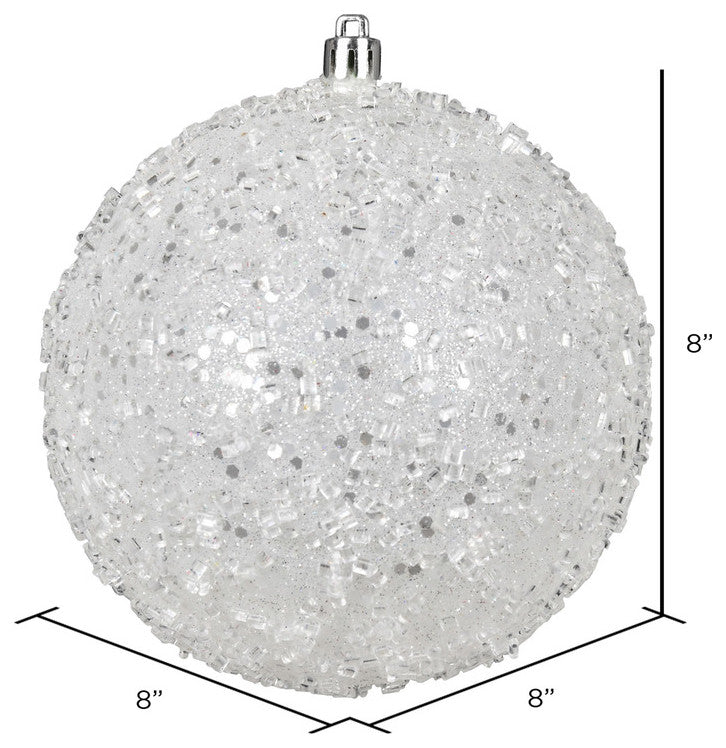 Vickerman N190411D 8" White Glitter Hail Ball Ornament