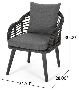 Cassie Outdoor Modern Boho 2-Seater Wicker Chat Set, Gray