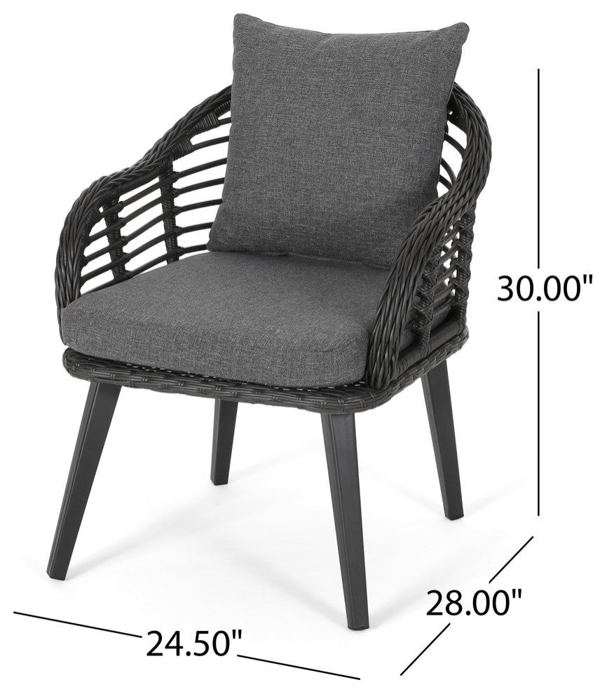 Cassie Outdoor Modern Boho 2-Seater Wicker Chat Set, Gray