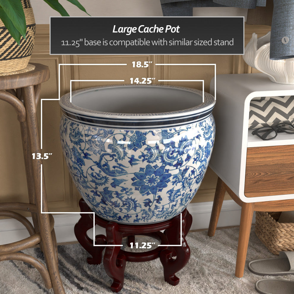 18" Porcelain Fishbowl Blue and White Floral