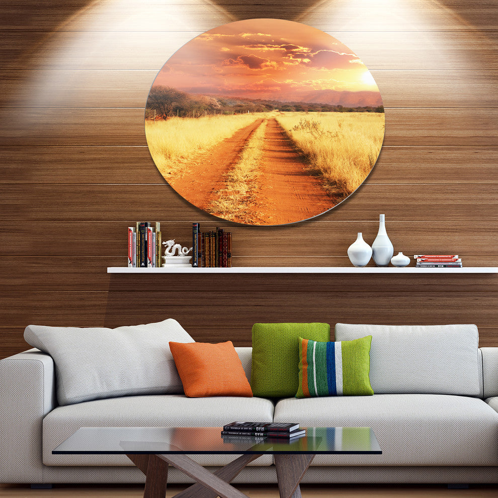 Straight Path In African Landscape, Landscape Round Wall Art, 36"