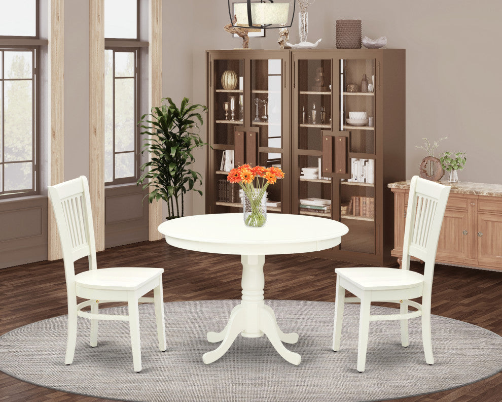 3Pc Dining Set 2 Dining Chairs, Wooden Table, Slatted Chair Back Linen White