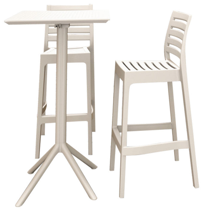 Sky Ares Square Bar Set With 2 Barstools White