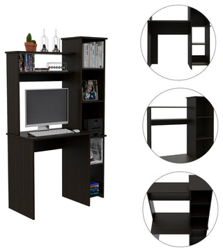 Nashville Writing Desk with 6 Open Shelves, Black