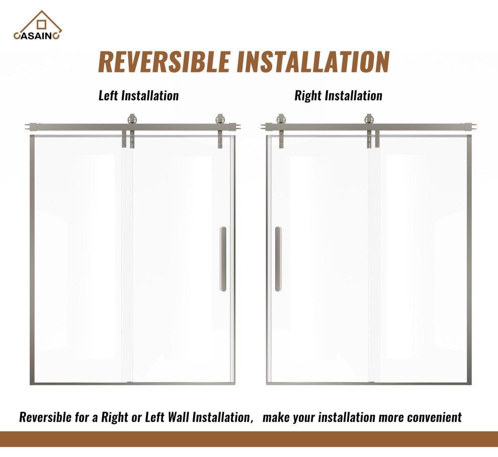 59-in to 60-in x 76-in Frameless Sliding Shower Door, Brushed Nickel