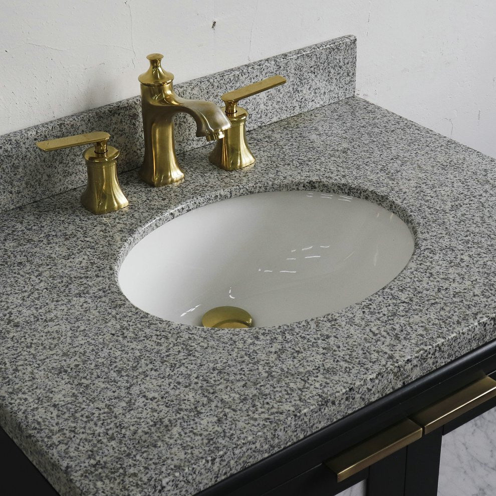 31" Single Sink Vanity, Dark Gray Finish With Gray Granite With Oval Sink