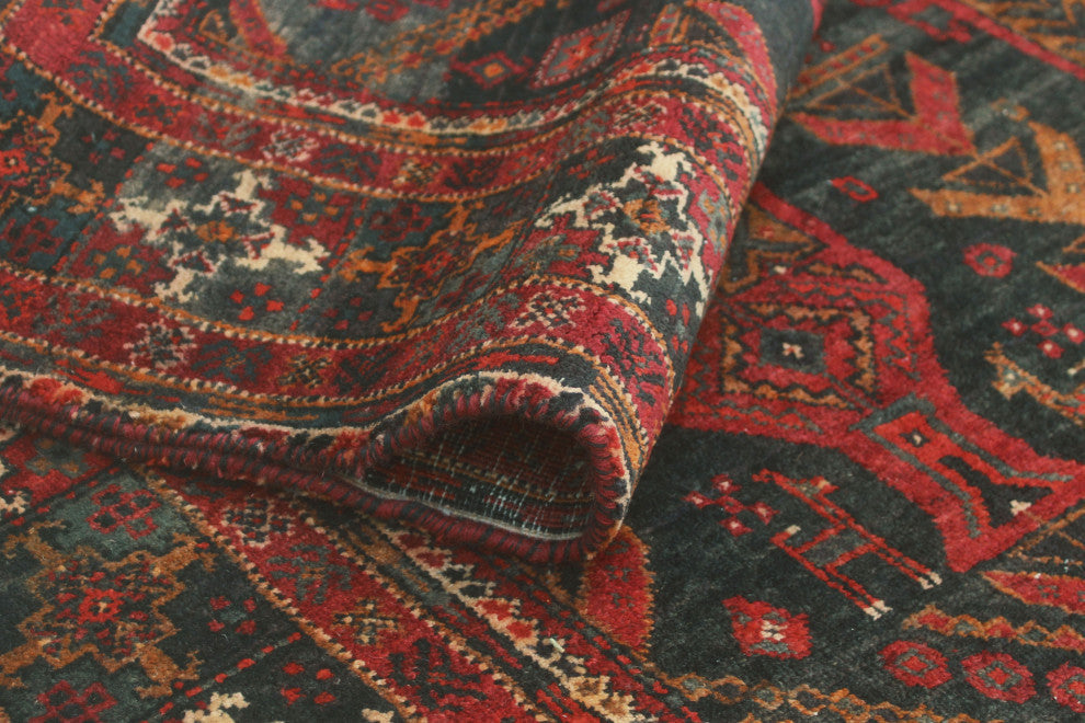 Fine Vintage Distressed Rohmal Charcoal/Red Runner, 4'0x7'8