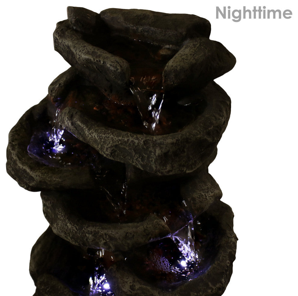 Sunnydaze 6 Tier Stone Falls Tabletop Indoor Water Fountain With LED, 15"