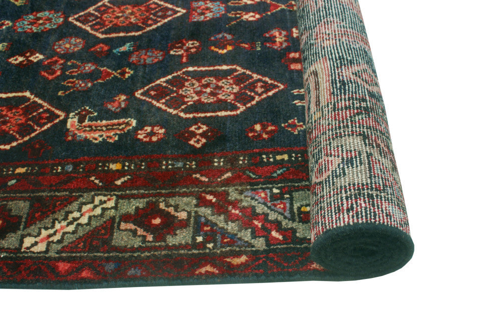 Fine Vintage Distressed Jeanie Charcoal/Red Runner, 3'8 x 8'7