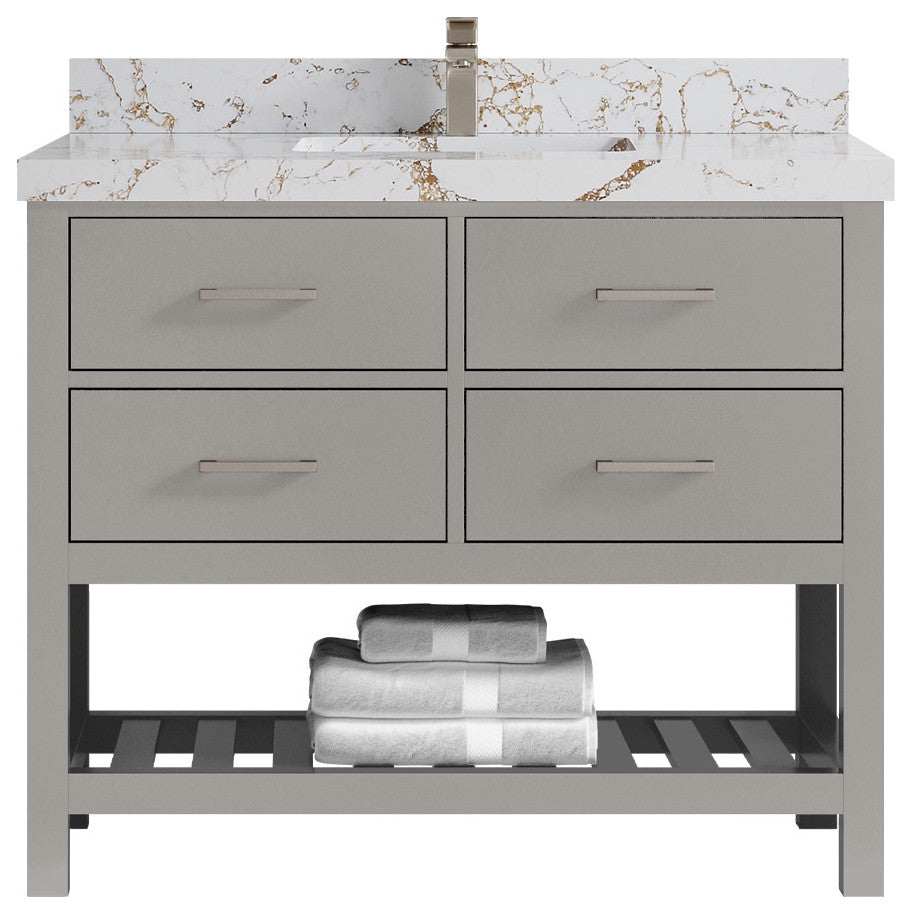 Parker 42" Single Sink Bath Vanity, Elephant Skin Gray 2" Viola Gold