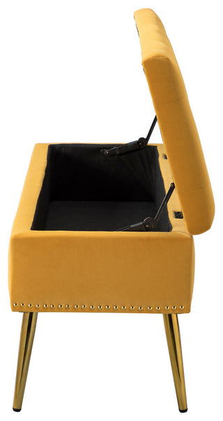 Button-tufted Storage Bench with Nailhead Trim, Mustard